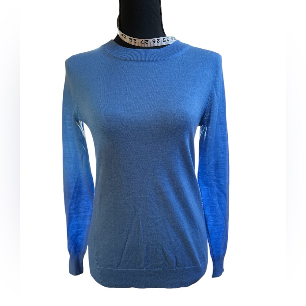 J Crew Women's Merino Wool Blend Sweater Size S Periwinkle Blue Thin Knit Crew